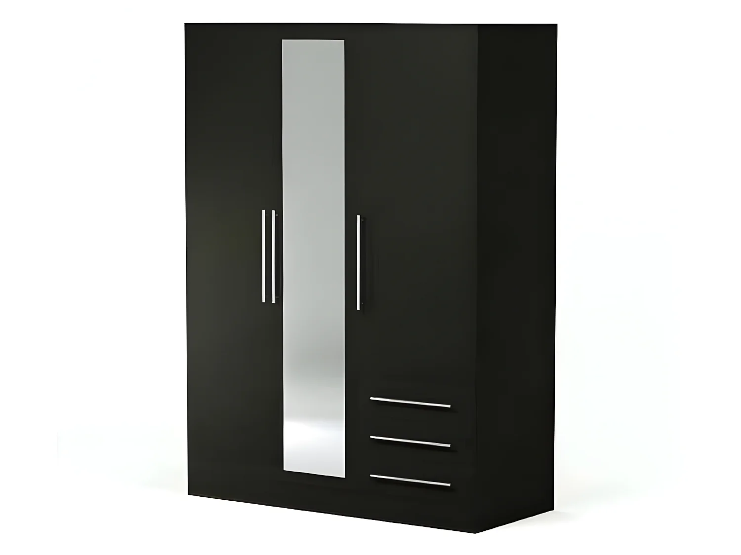 Kleiderschrank 3 Flügeltüren mit Spiegel + 3 Schubladen – Spanplattenholz – Schwarz – 144,6 x 60 x 200 cm