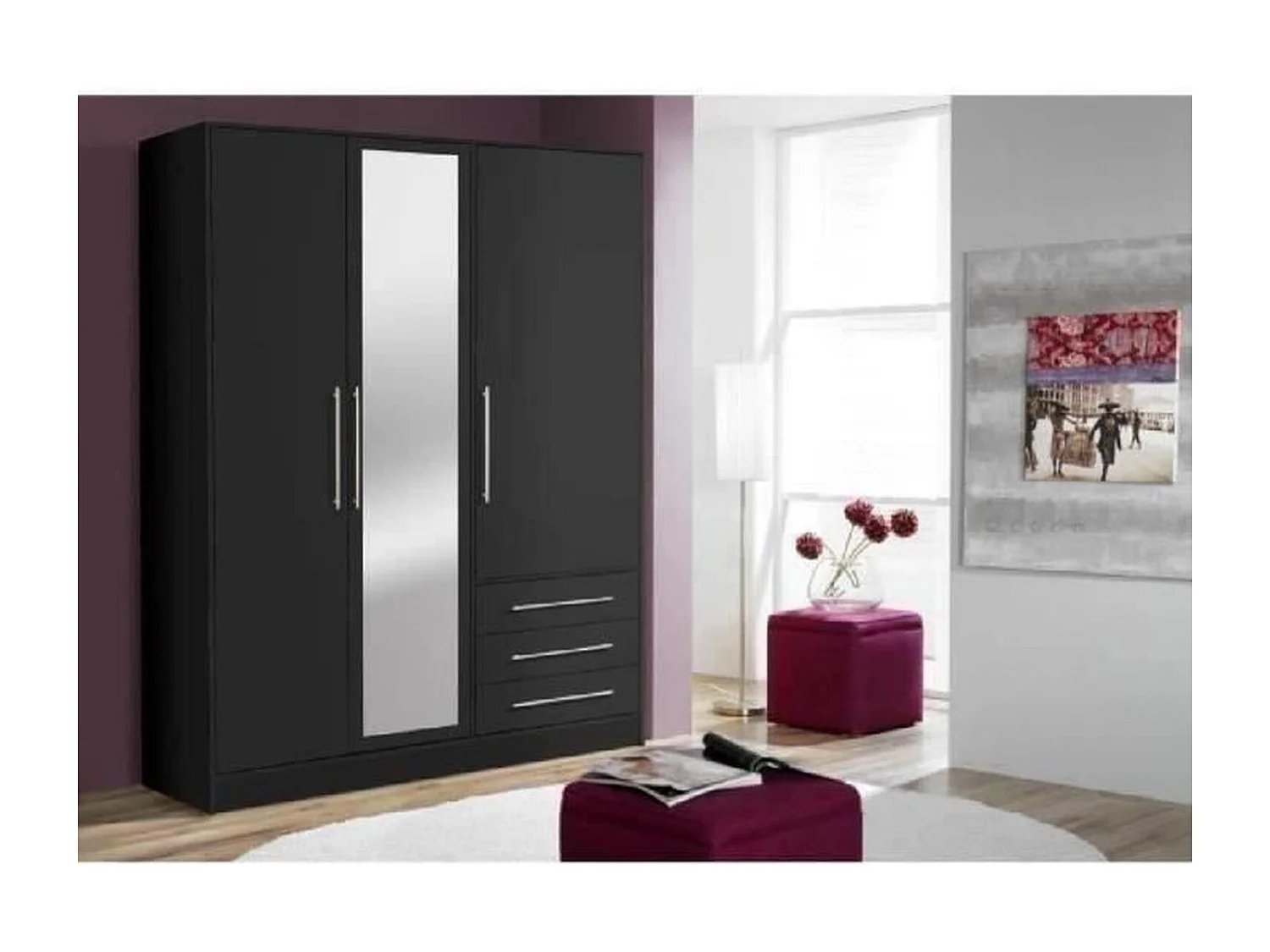 Armoire - Bois aggloméré noir - Contemporain - Chambre - L 144,6 cm