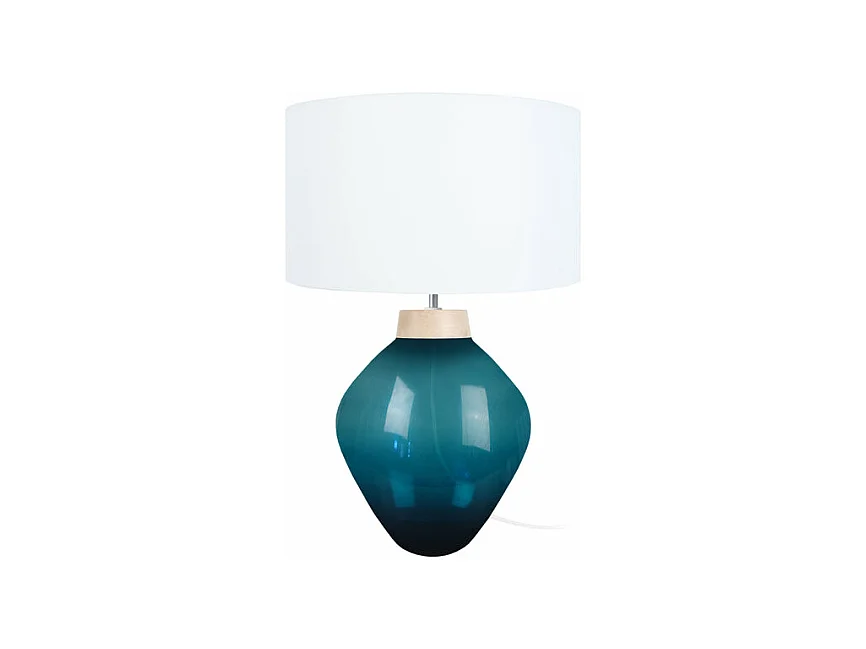 Lampe de salon vase verre  bleu petrole,naturel, 60 cm.