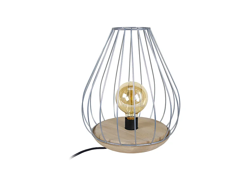 Lampe de chevet bois filaire,aluminium 35 cm.