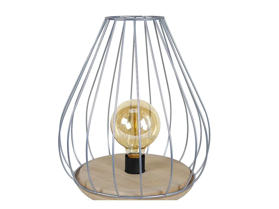 Lampe de chevet bois filaire,aluminium 35 cm.