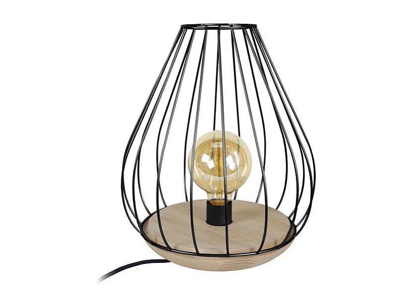 Candeeiro de mesa TOSEL TÉTRAÈDRE 2A tecido geométrico Madeira preta D35 x  H48  cm