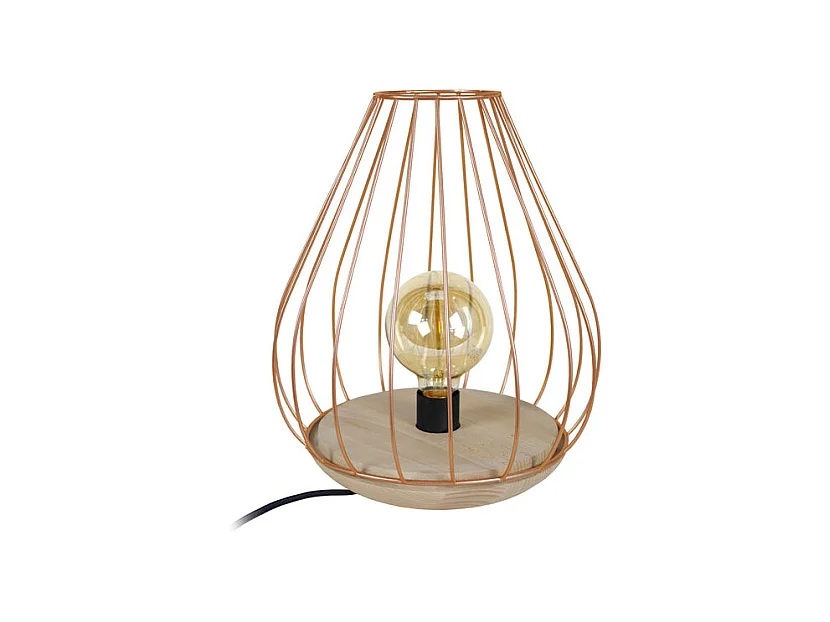 Lampe de chevet bois filaire,cuivre 35 cm.