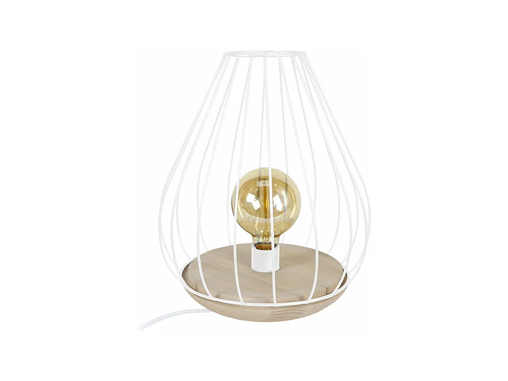 Lampe de chevet bois filaire,blanc 35 cm.