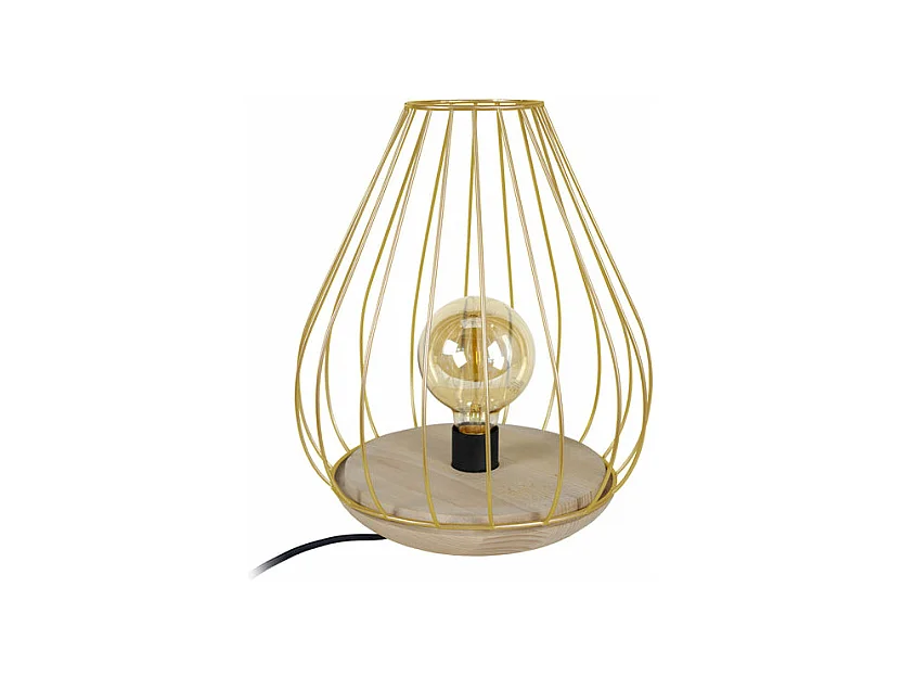 Lampe de chevet bois filaire,doré 35 cm.