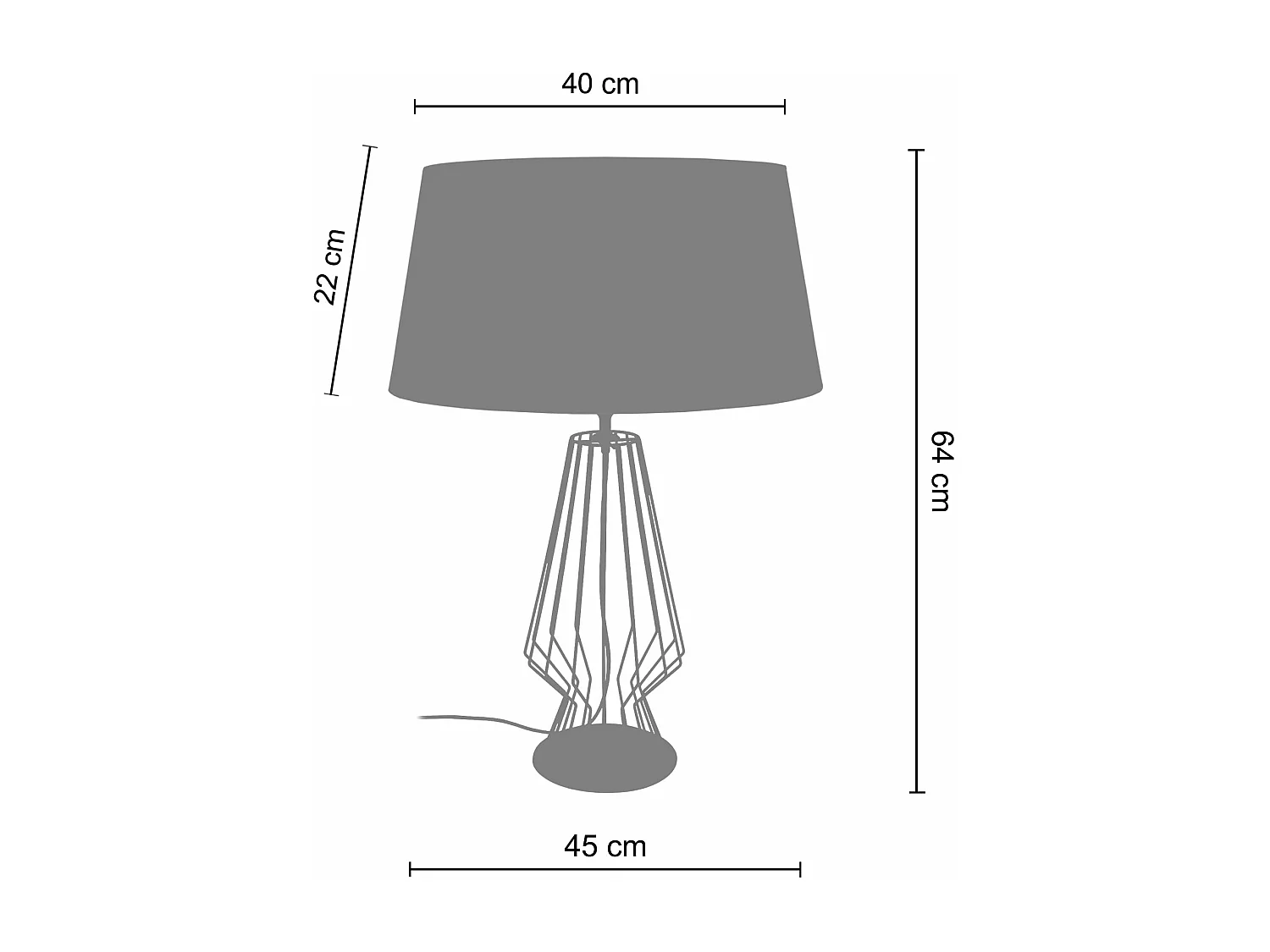 Lampe de salon filaire, métal  noir,blanc 64 cm.
