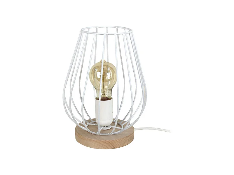 Lampe de chevet filaire bois  bois blanc 25 cm.