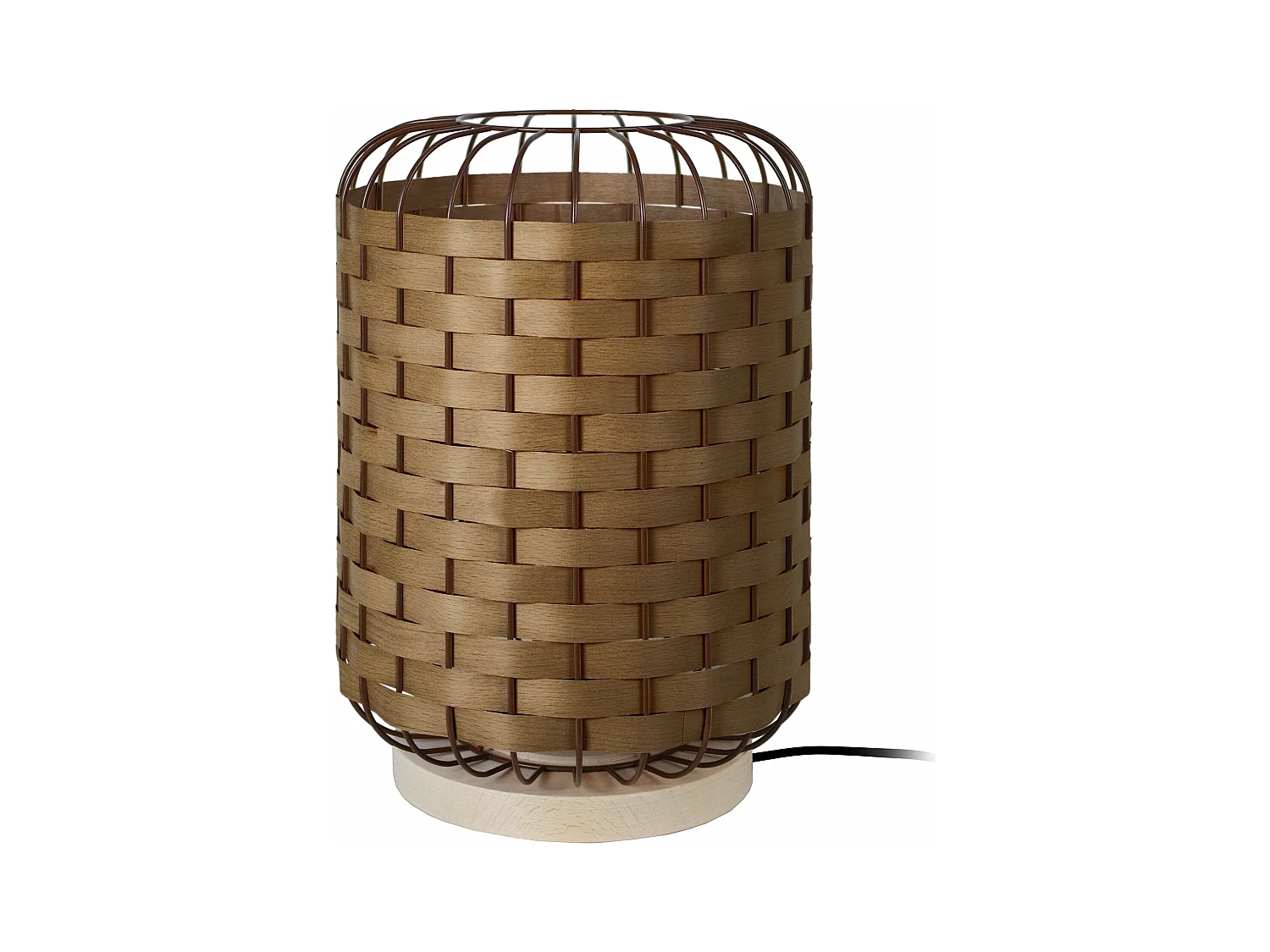 Lampe a poser bois hêtre foncé métal marron 40 cm.
