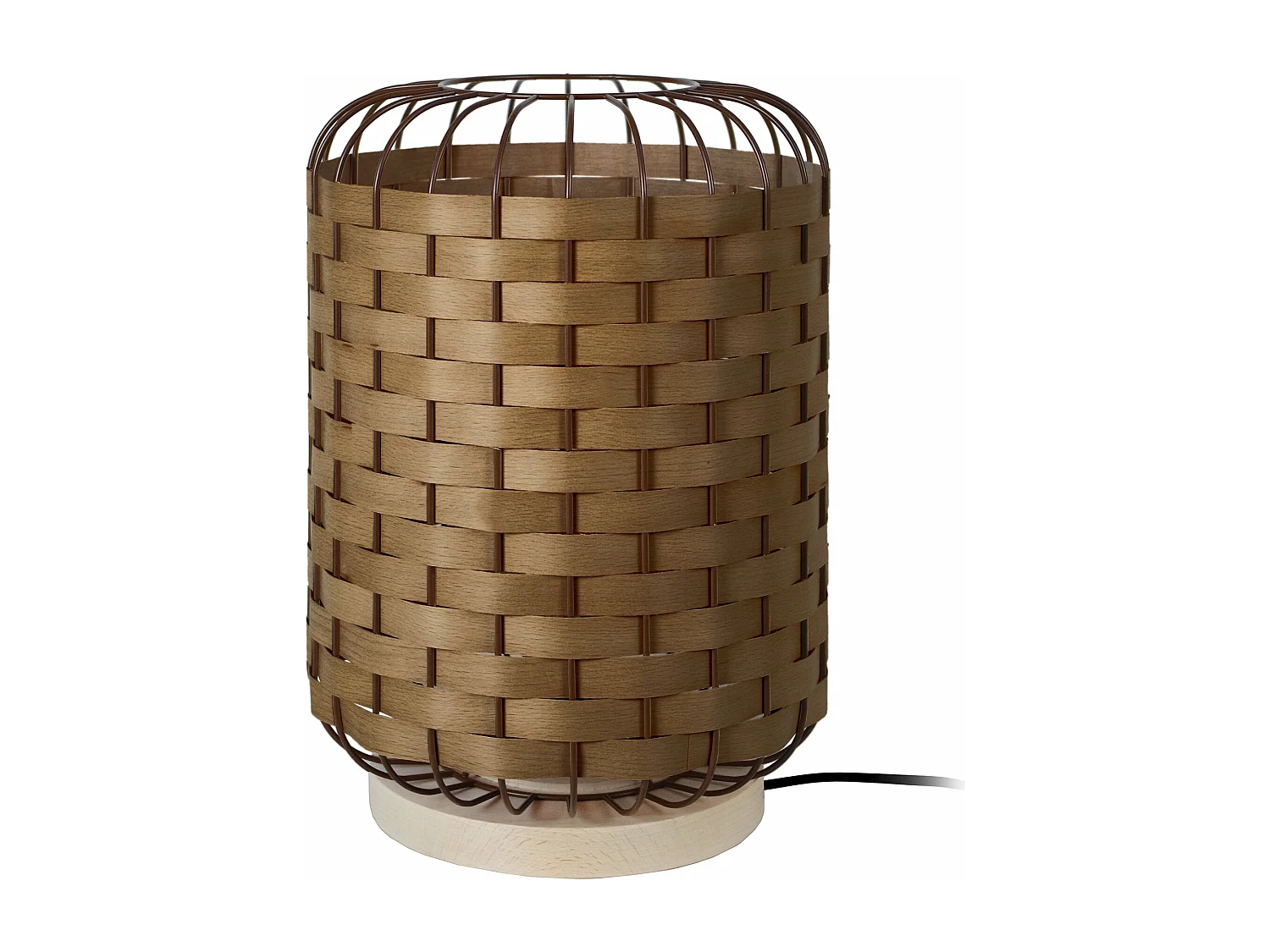 Lampe a poser bois hêtre foncé métal marron 40 cm.