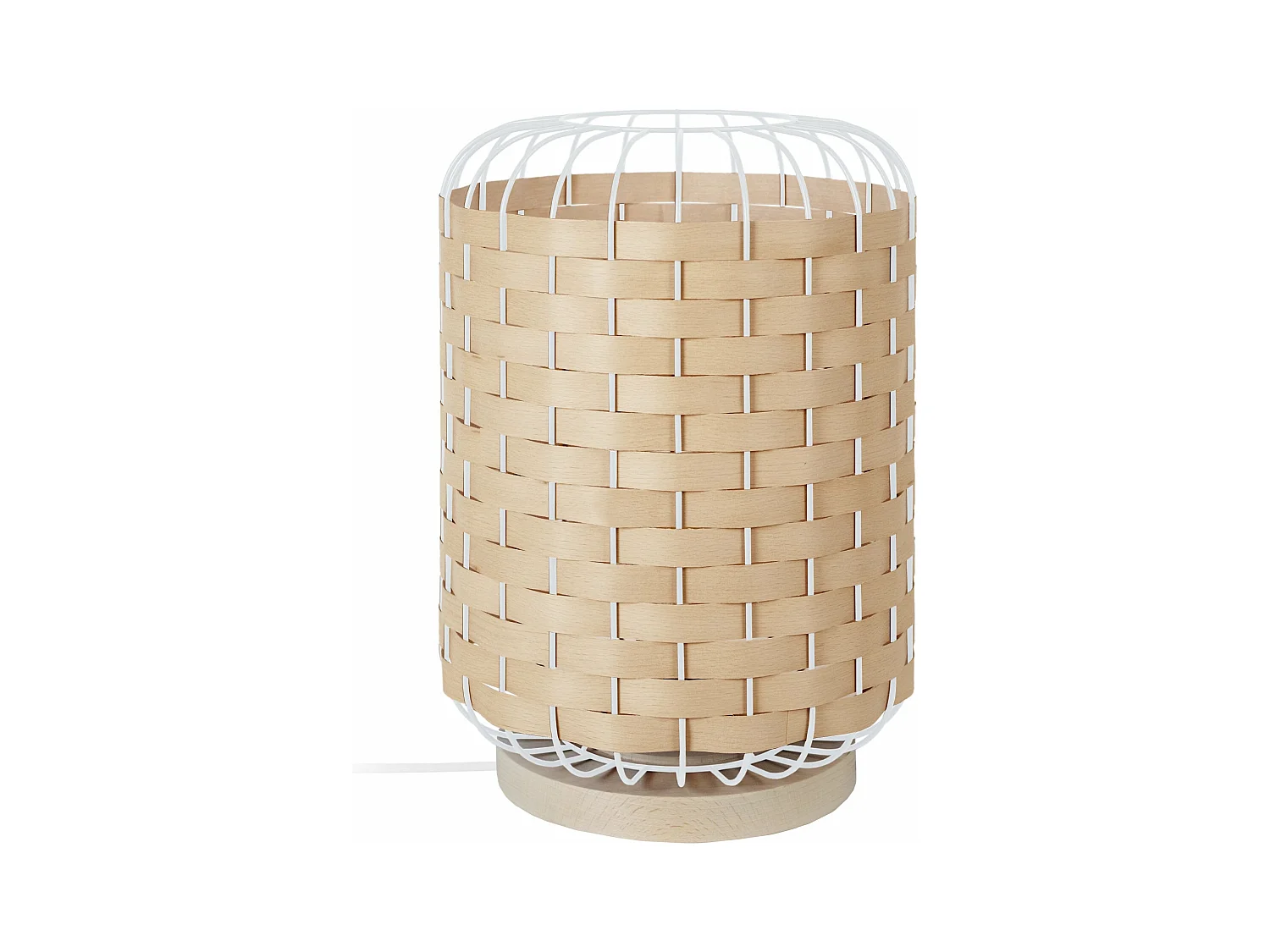 Lampe a poser cylindre bois hêtre marron métal 40 cm.