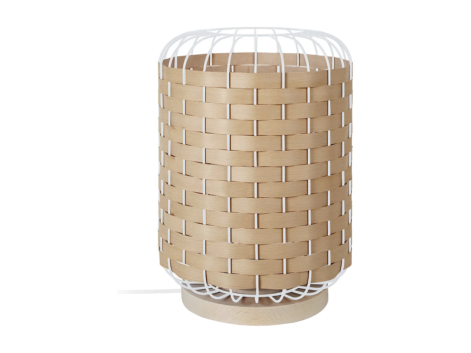 Lampe a poser cylindre bois hêtre marron 40 cm.