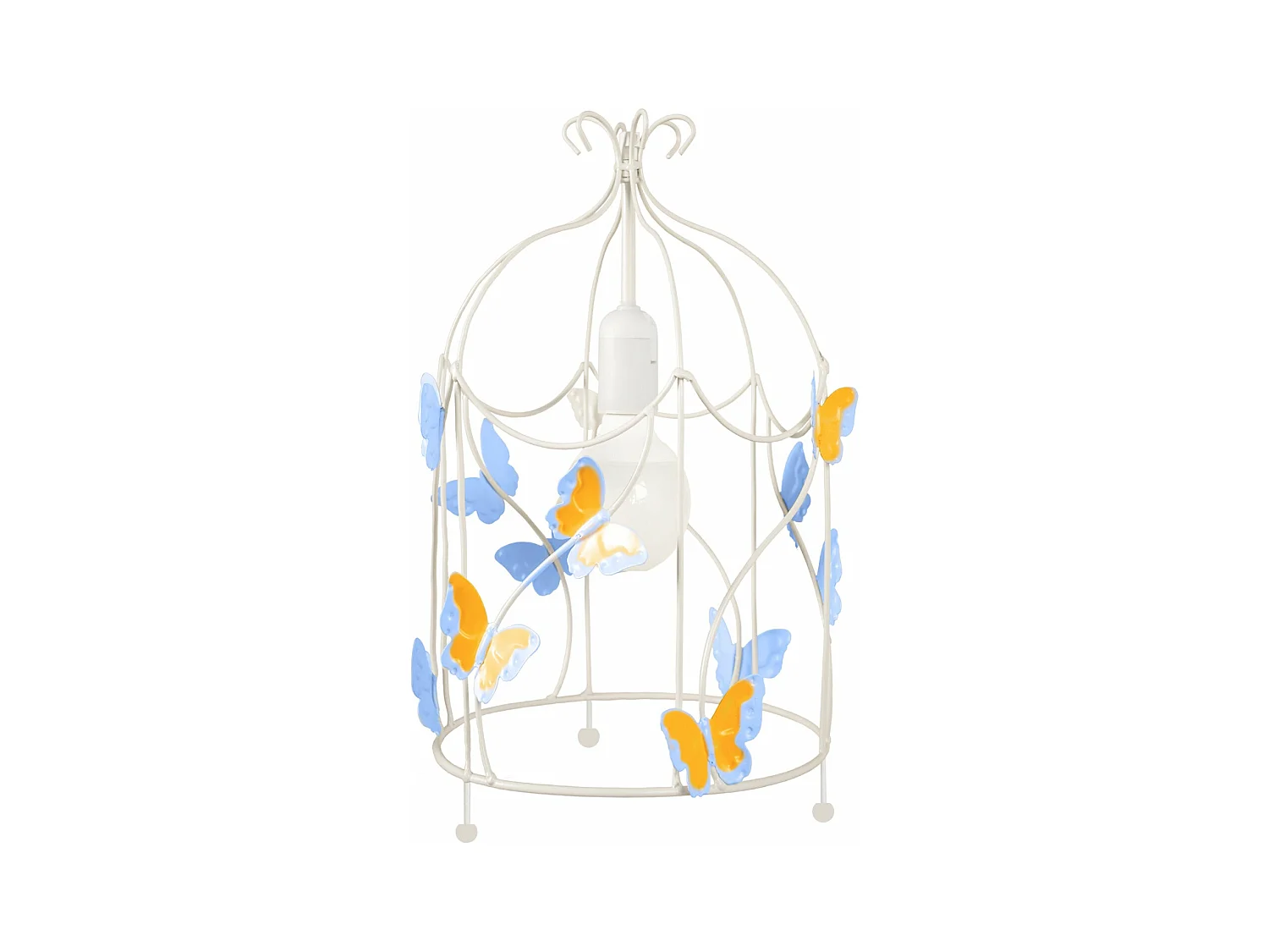 Lampe de chevet colonne métal  blanc,jaune bleu 33 cm.