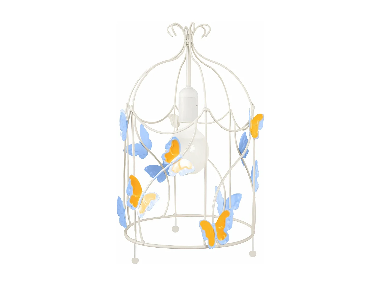 Lampe de chevet colonne métal  blanc,jaune bleu 33 cm.