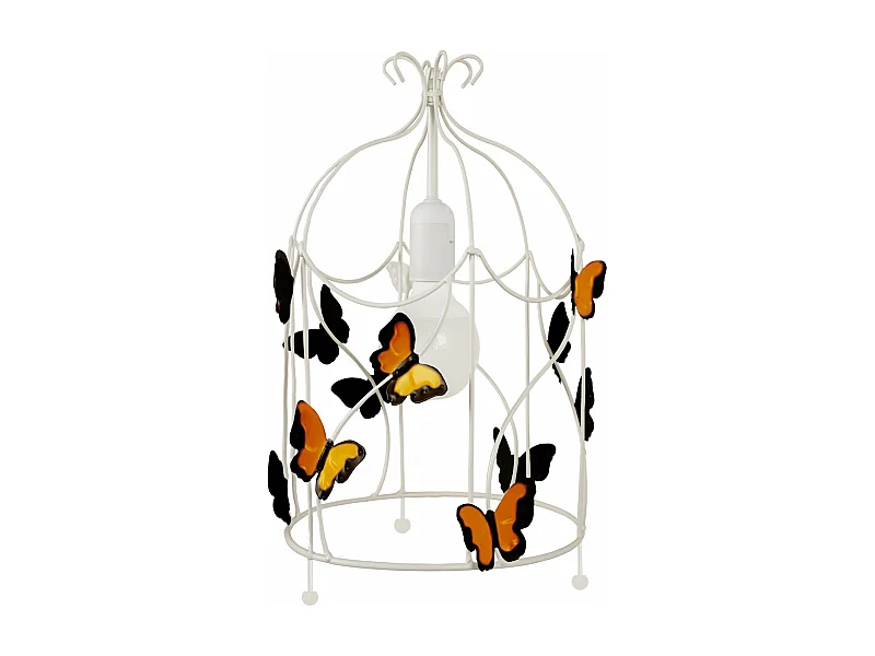 Lampe de chevet colonne métal  blanc, marron 33 cm.