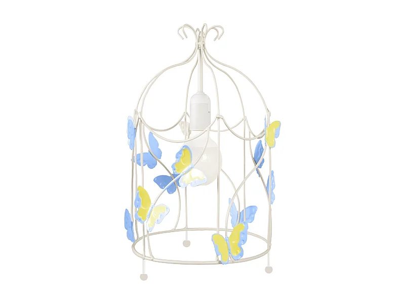 Lampe de chevet colonne métal bleu jaune 33 cm.