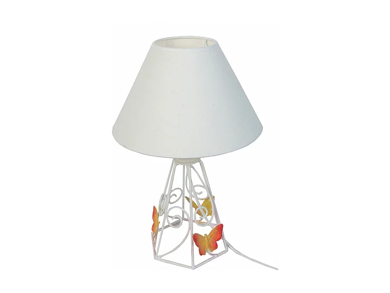 Lampe de chevet conique métal  blanc,jaune,orange 33 cm.