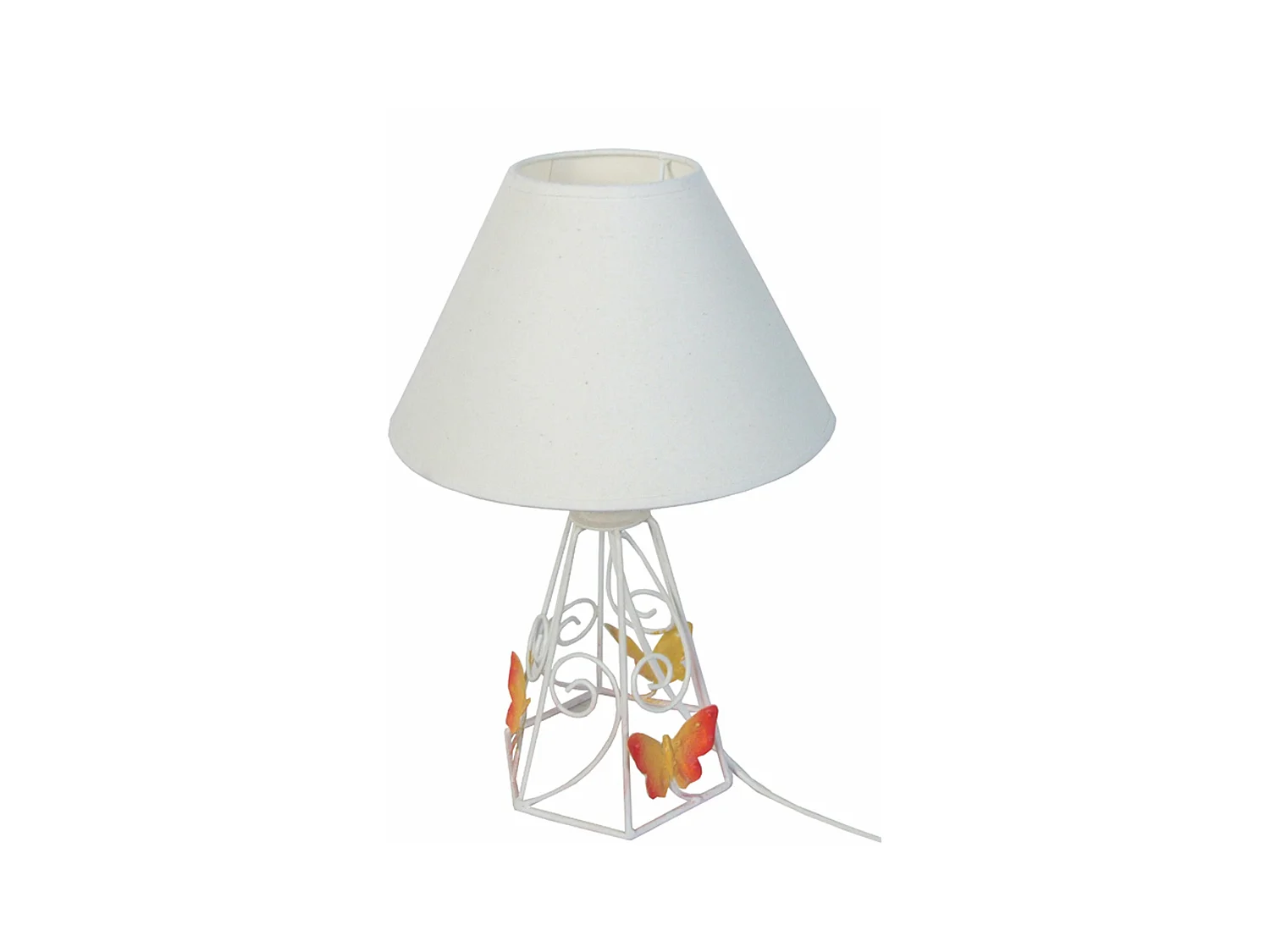 Lampe de chevet conique métal  blanc,jaune,orange 33 cm.