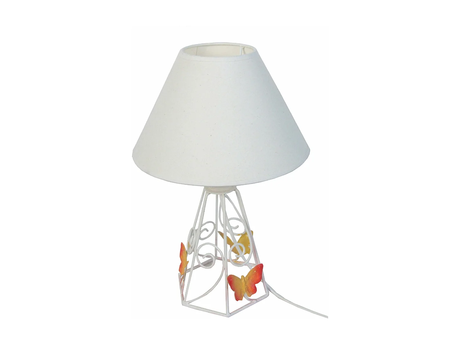Lampe de chevet conique métal  blanc,jaune,orange 33 cm.