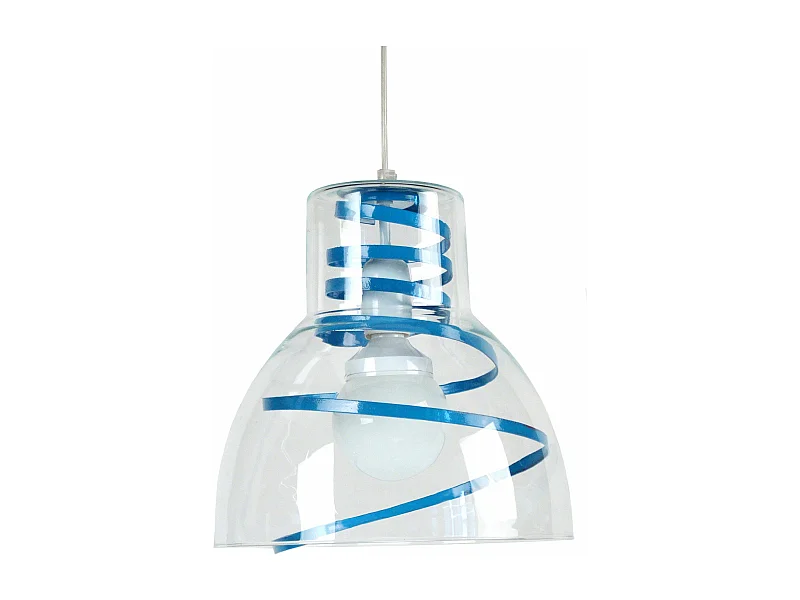 Suspension cloche verre,  bleu 90 cm.
