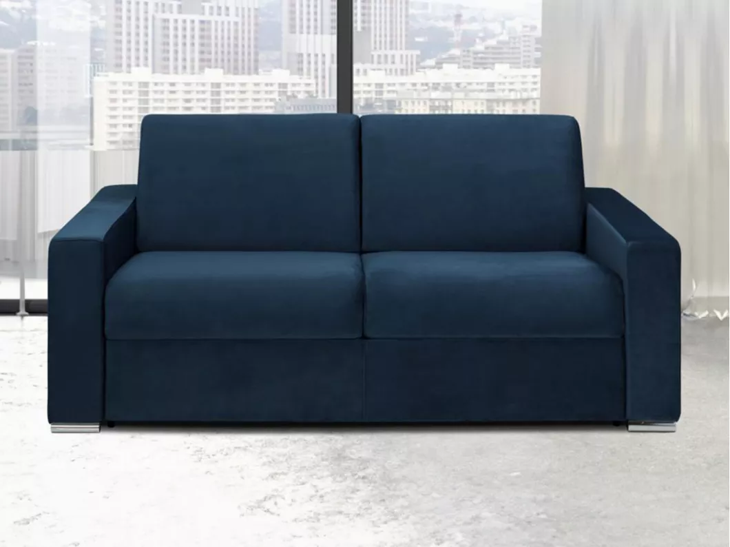 Kauf Unique Schlafsofa 3-Sitzer - Liegefläche: 140 cm - Matratzenhöhe: 18 cm - Samt - Dunkelblau - CALITO