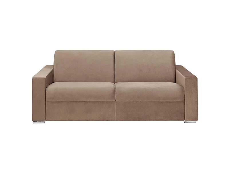 Sofá-cama de 4 lugares abertura rápida de veludo Bege - Cama de 160 cm e Colchão de 14 cm - CALITO