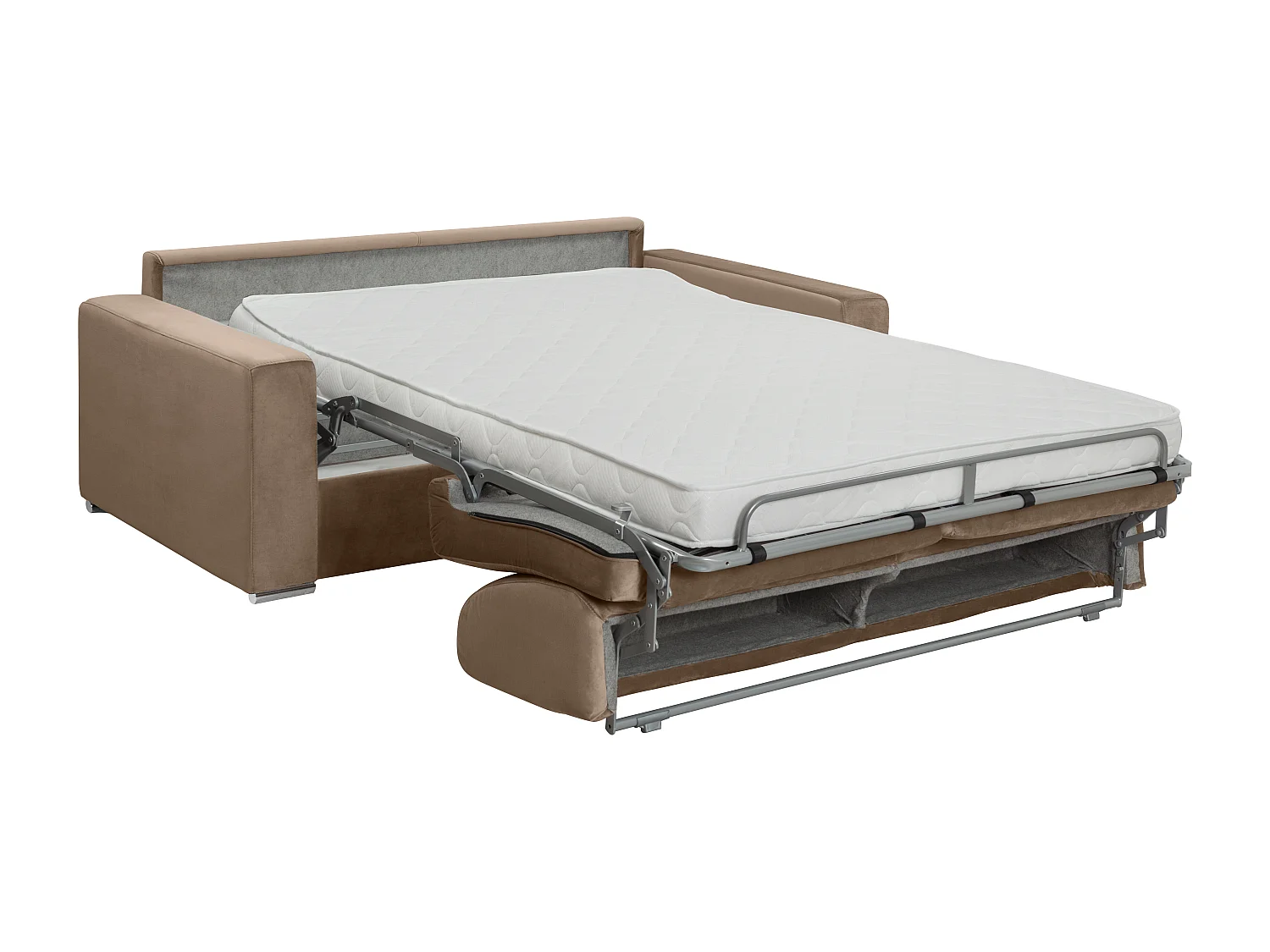 Canapé 4 places convertible express en velours beige - Couchage lattes larges 160 cm - Matelas 14 cm CALITO