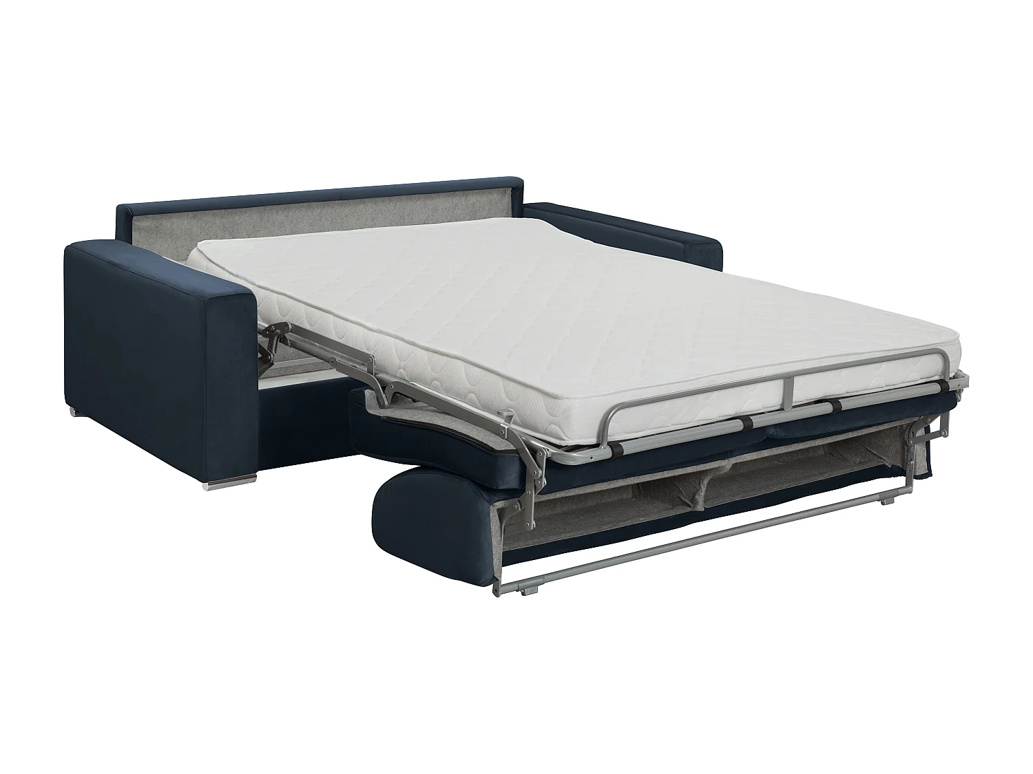Canapé 4 places convertible express en velours bleu nuit - Couchage lattes larges 160 cm - Matelas 14 cm CALITO