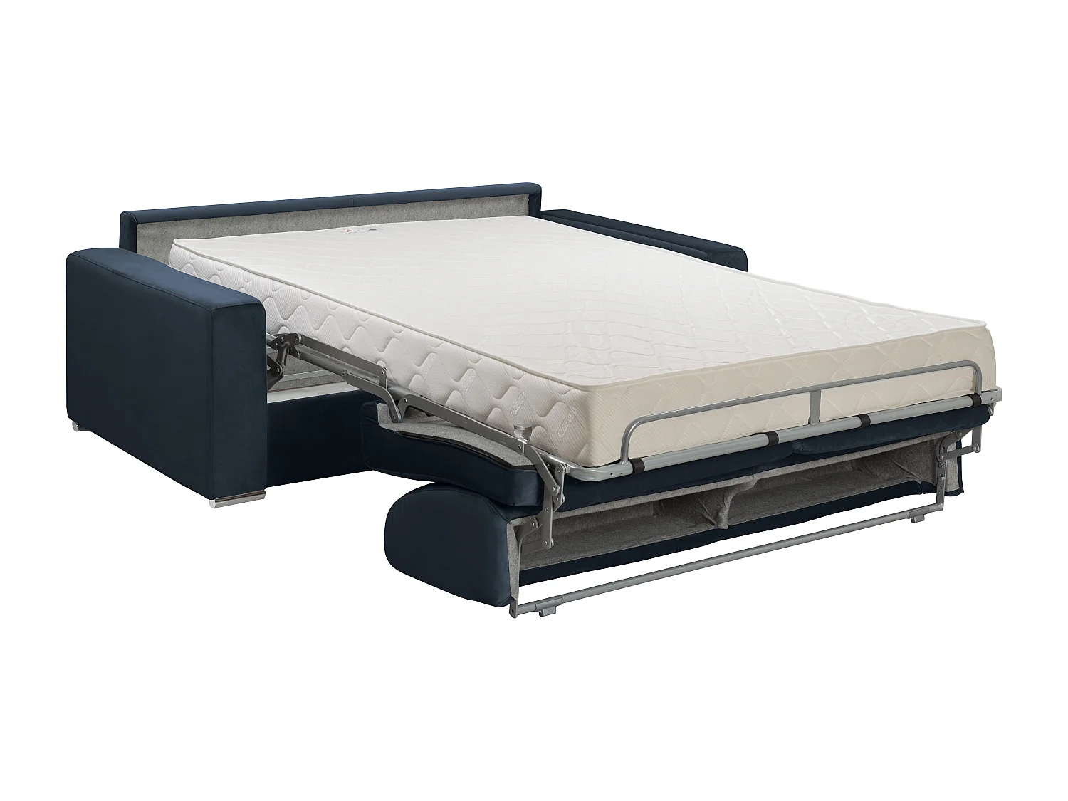Canapé 4 places convertible express en velours bleu nuit - Couchage lattes larges 160 cm - Matelas 18 cm CALITO