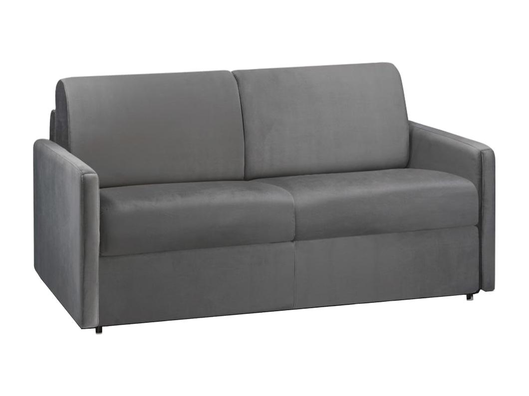 Canapé 2 places convertible express en velours gris anthracite - Couchage 120 cm - Matelas 14 cm CALIFE