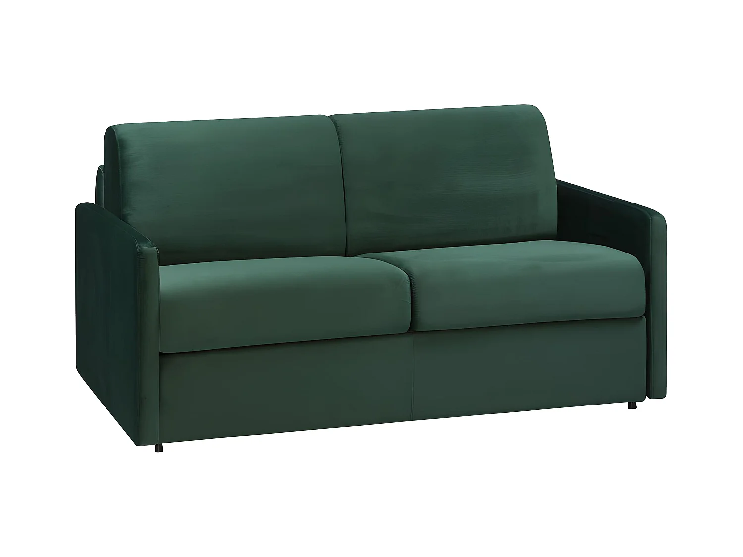 Sofá-cama de 2 plazas con apertura exprés de terciopelo CALIFE - Verde pino - Cama de 120  cm - Colchón con memoria de forma de 22 cm