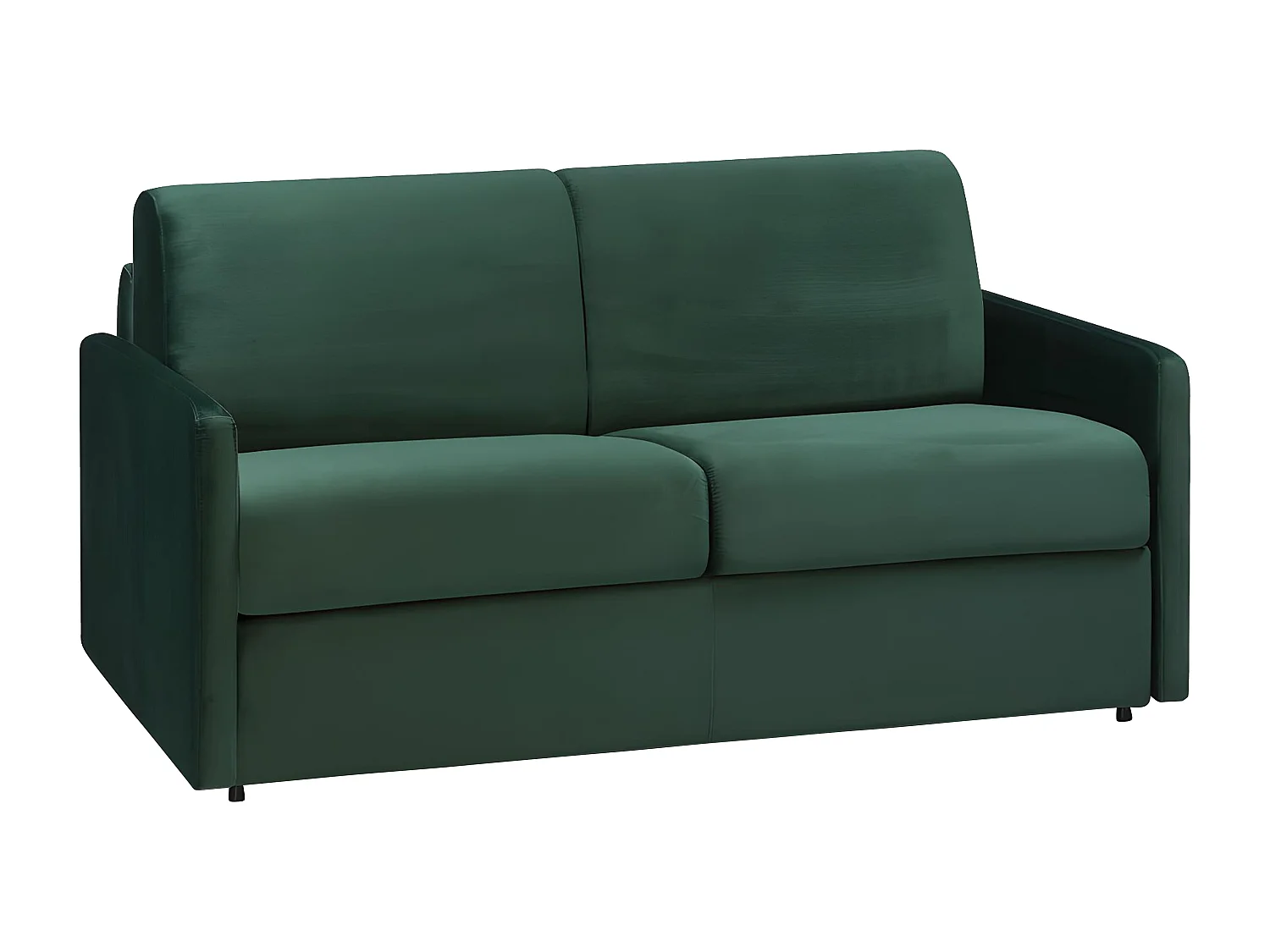Canapé 2 places  convertible express en velours vert sapin - Couchage 120 cm - Matelas 22 cm avec mémoire de forme CALIFE
