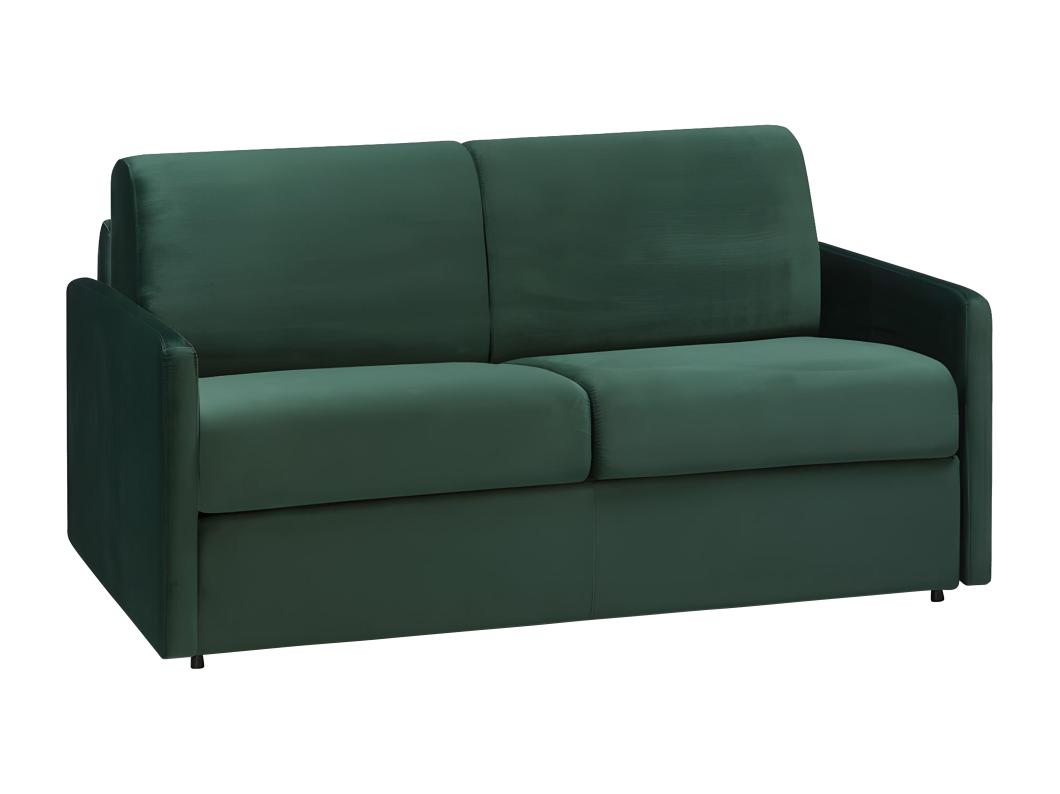 Canapé 2 places  convertible express en velours vert sapin - Couchage 120 cm - Matelas 22 cm CALIFE