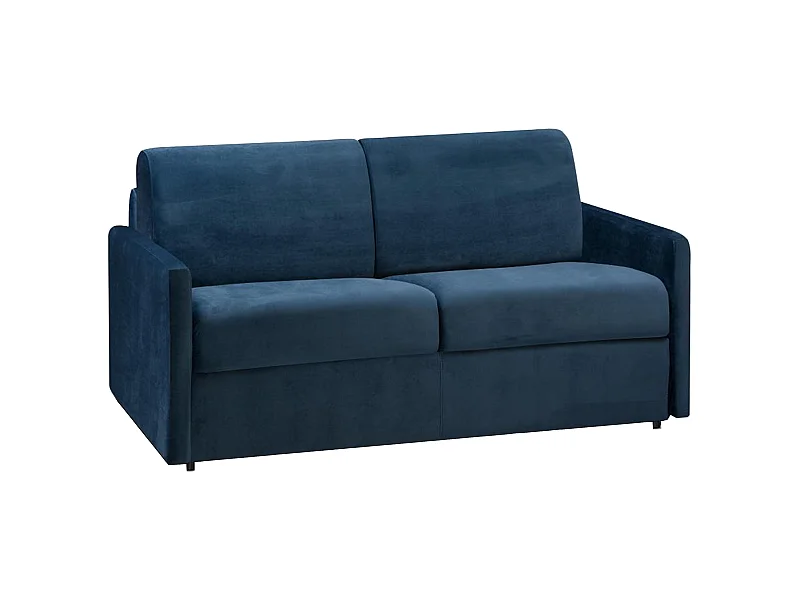Canapé 2 places  convertible express en velours bleu nuit - Couchage 120 cm - Matelas 22 cm avec mémoire de forme CALIFE