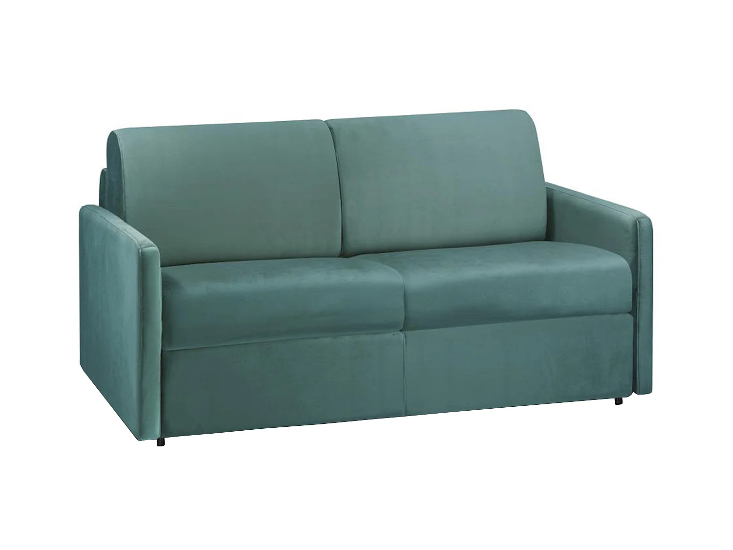 Canapé 2 places  convertible express en velours vert menthe - Couchage 120 cm - Matelas 22 cm avec mémoire de forme CALIFE
