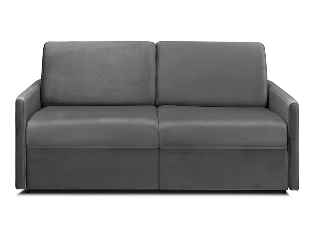 Sofá-cama de 3 plazas con apertura exprés de terciopelo CALIFE - Antracita - Cama de 140  cm - Colchón de 14 cm