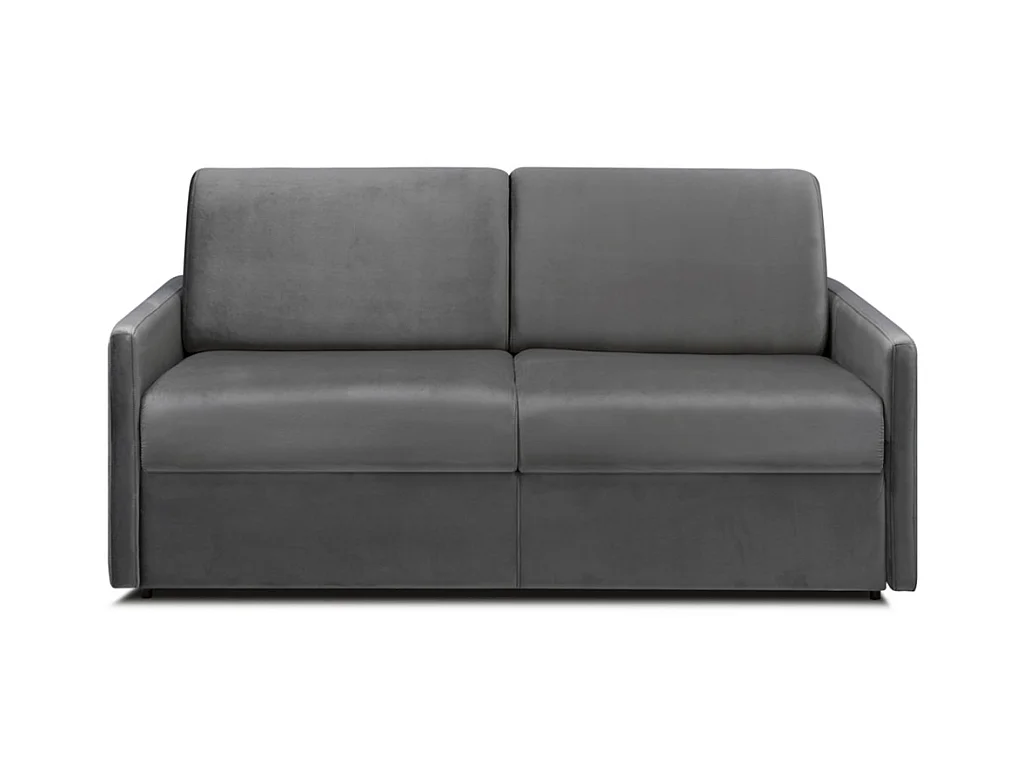 Canapé 3 places convertible express en velours gris anthracite - Couchage 140 cm - Matelas 14 cm CALIFE