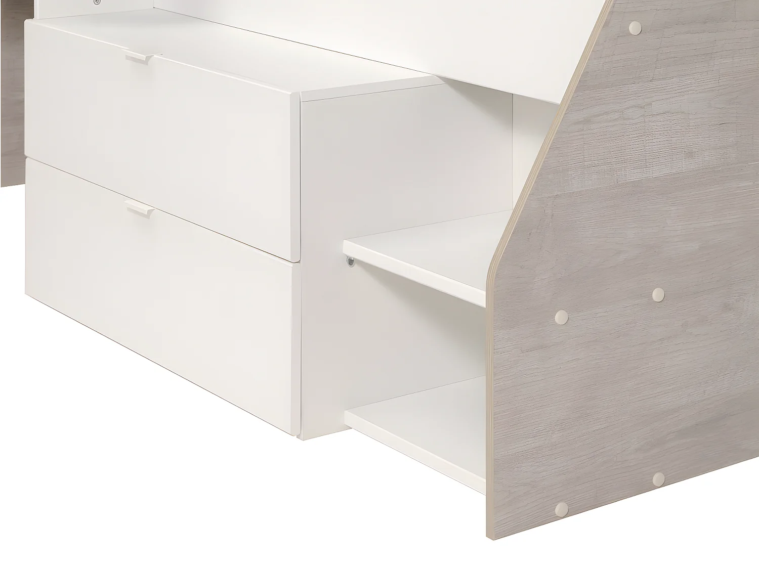 Lit avec bureau et rangements - 90 x 190/200 cm - Blanc et naturel - GISELE