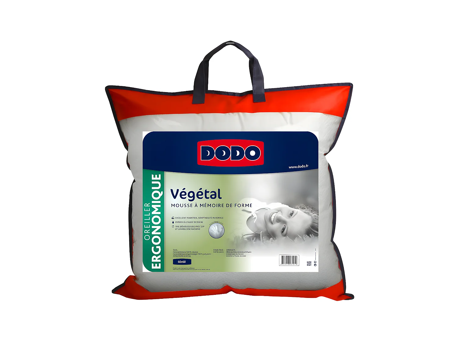 Oreiller DODO ergonomique à mémoire de forme - 60x60 cm - VEGETAL