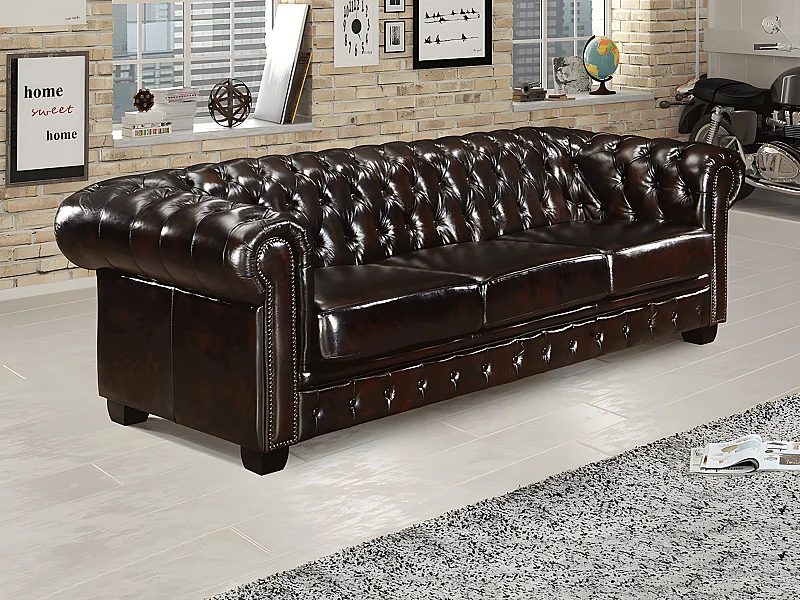 Vierzitsbank Chesterfield BRENTON 100% buffelleer - bruin tinten