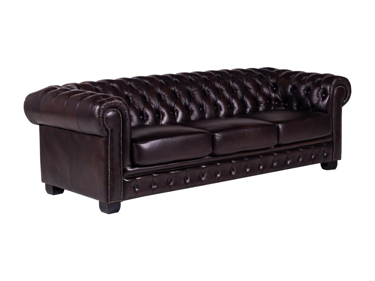 Chesterfield Ledersofa 4-Sitzer - Büffelleder - Braun - BRENTON günstig online kaufen