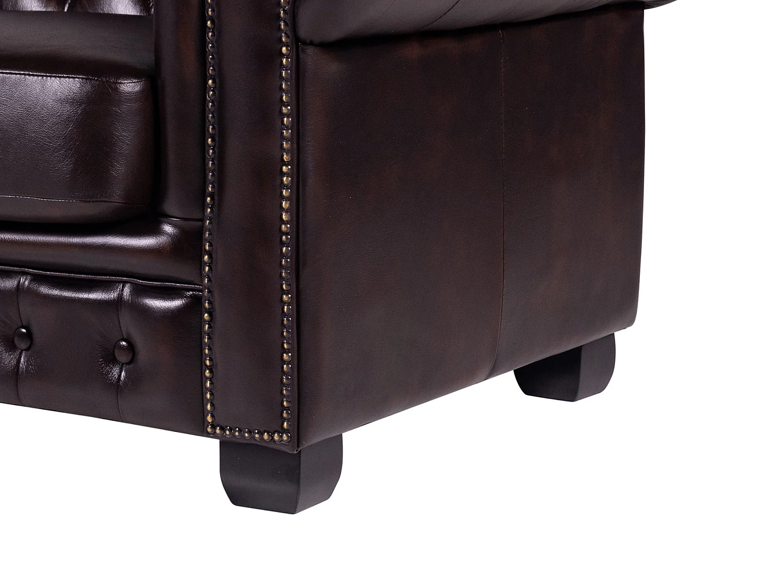 Sofá 4 lugares 100% pele de búfalo Castanho reflexos castanhos estilo chesterfield - BRENTON