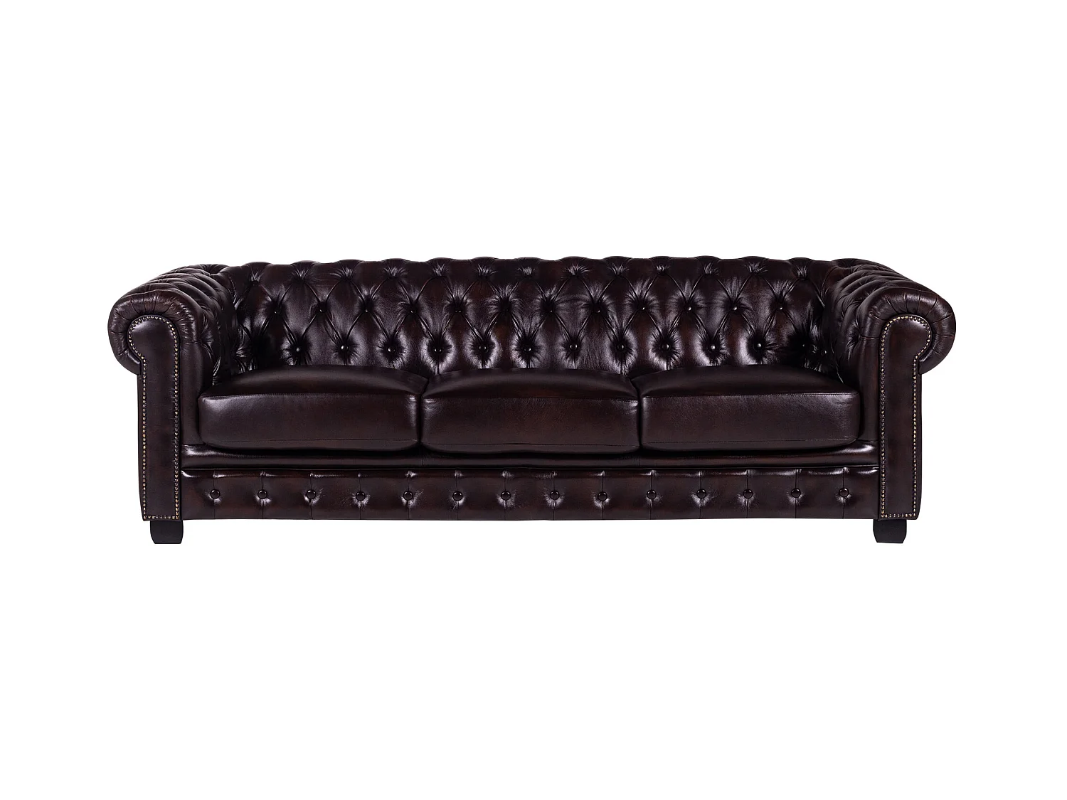 Sofá Chesterfield 4 plazas, 100% piel de búfalo BRENTON Marrón con reflejos castaño