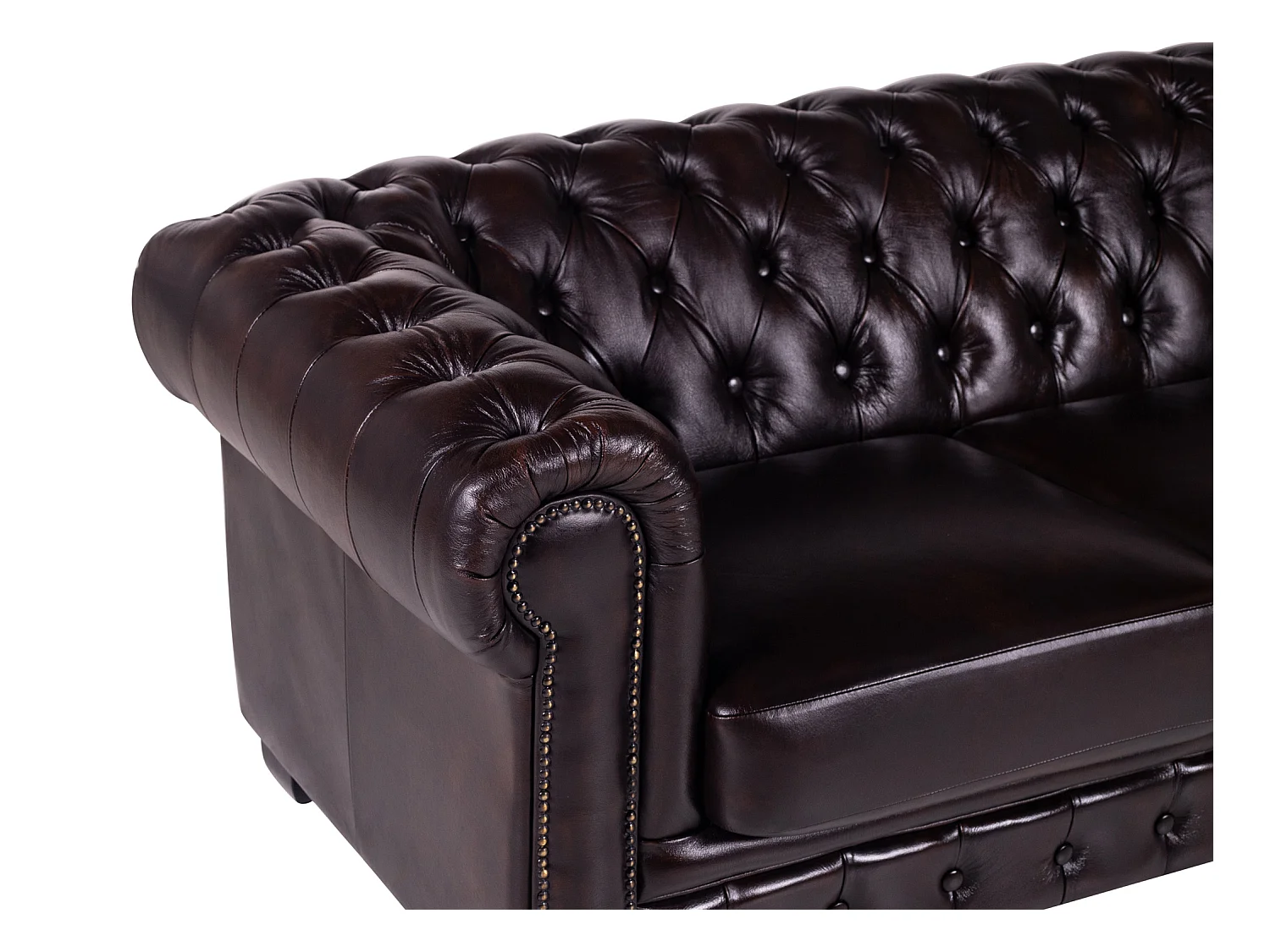 Sofá Chesterfield 4 plazas, 100% piel de búfalo BRENTON Marrón con reflejos castaño