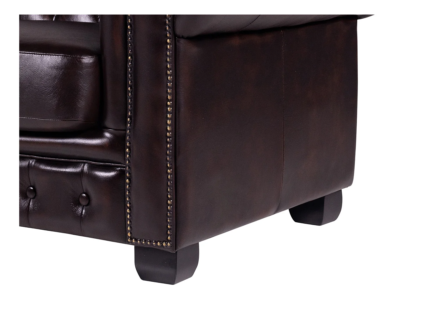 Sofá Chesterfield 4 plazas, 100% piel de búfalo BRENTON Marrón con reflejos castaño