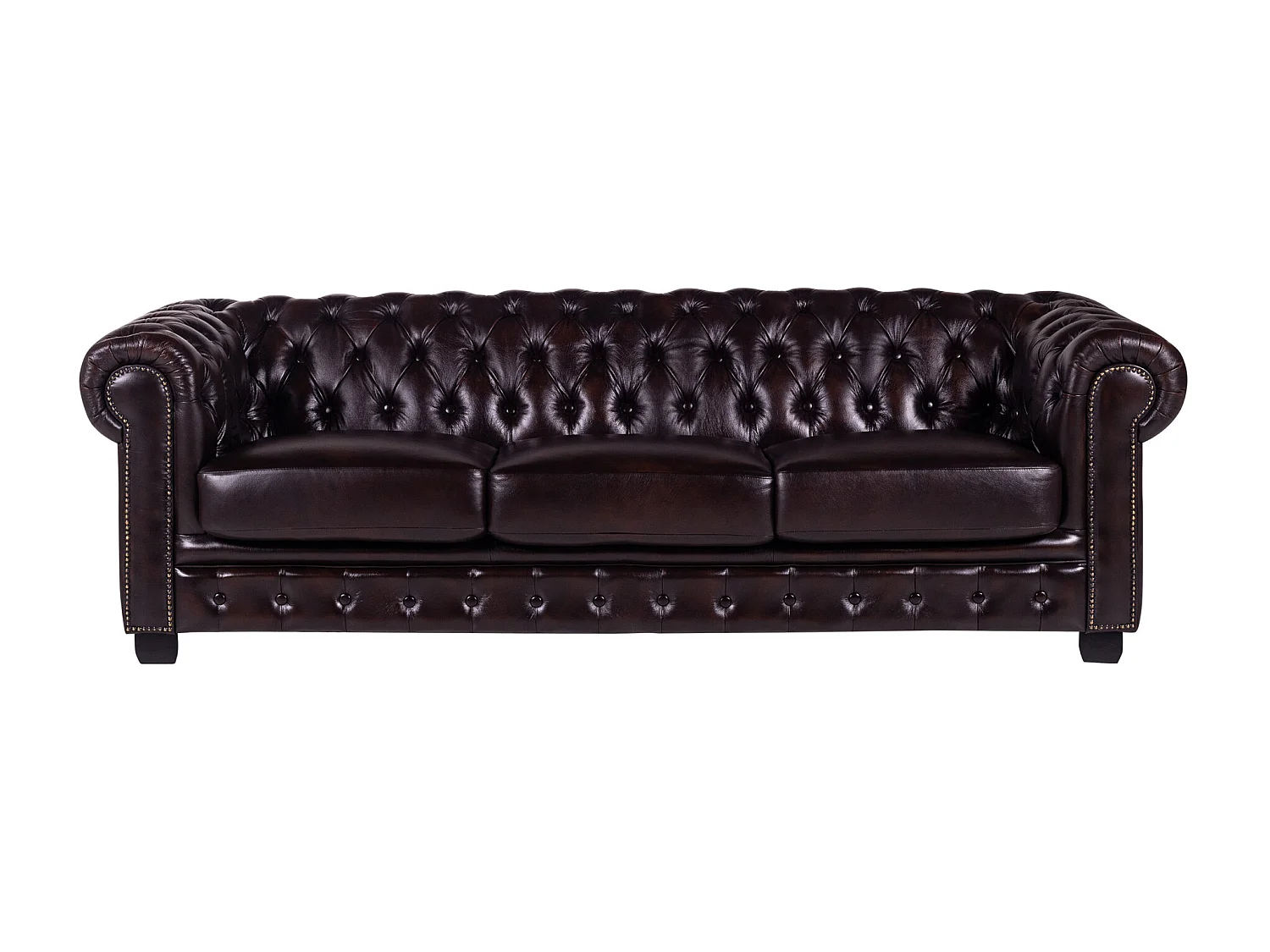 Sofá 4 lugares 100% pele de búfalo Castanho reflexos castanhos estilo chesterfield - BRENTON