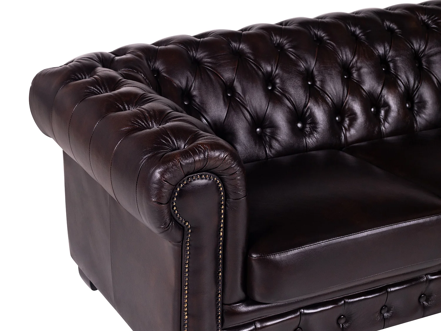 Sofá 4 lugares 100% pele de búfalo Castanho reflexos castanhos estilo chesterfield - BRENTON