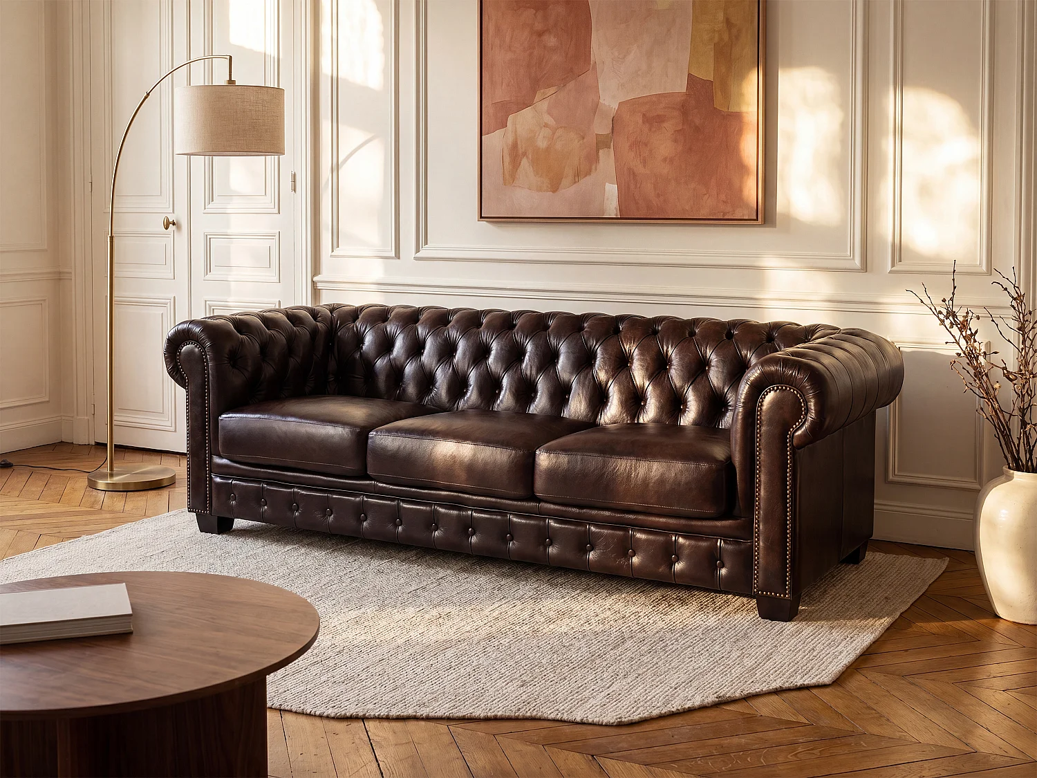 Vierzitsbank Chesterfield BRENTON 100% buffelleer - bruin tinten
