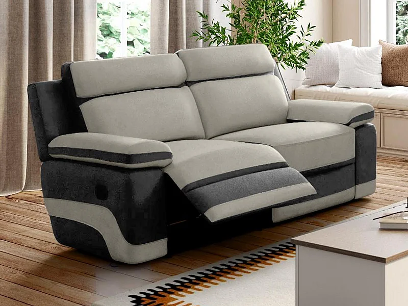 Canapé 3 places relax en microfibre gris clair et bandes anthracites TALCA