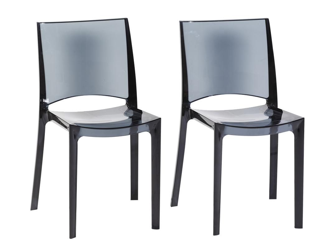 Lot de 2 chaises empilables HELLY - Polycarbonate plein - Gris ardoise