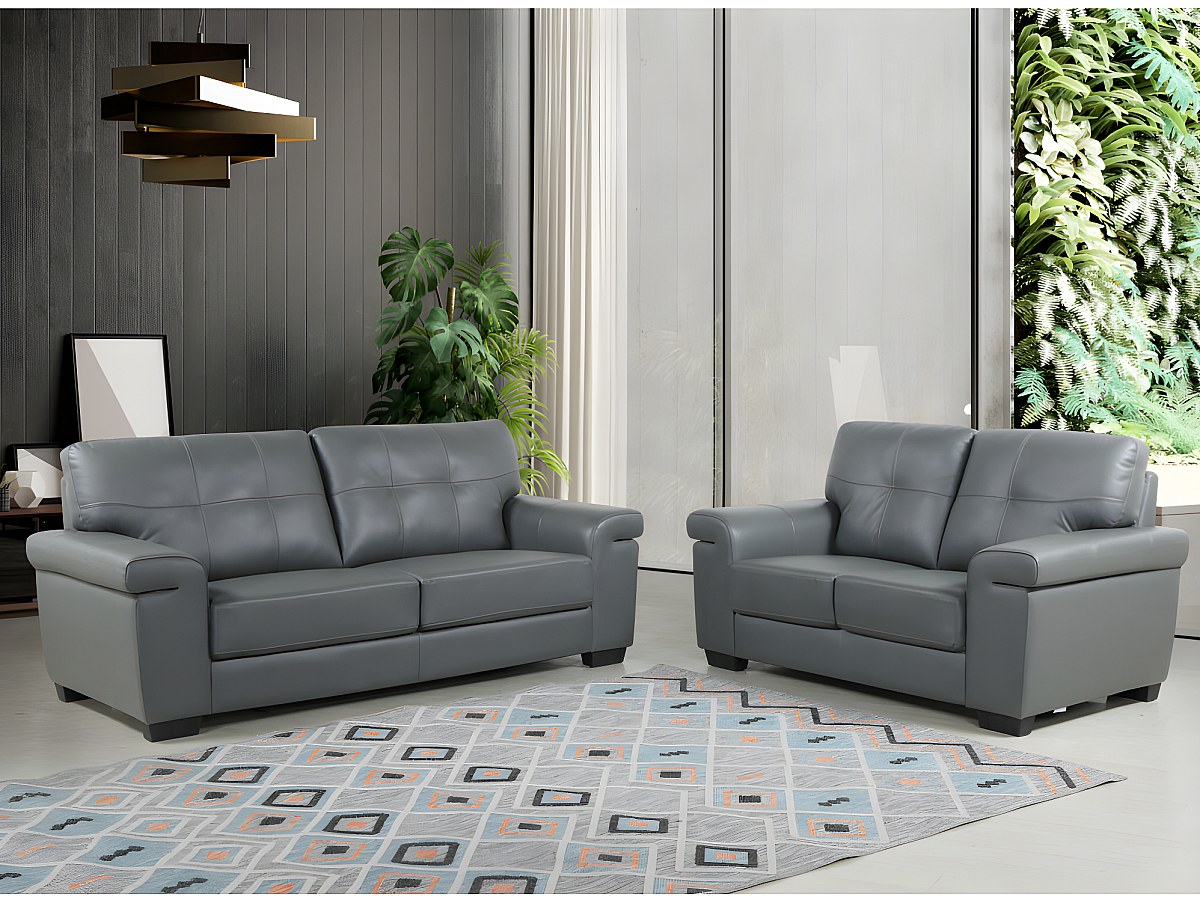 Couchgarnitur Leder 3+2 HAZEL - Grau günstig online kaufen